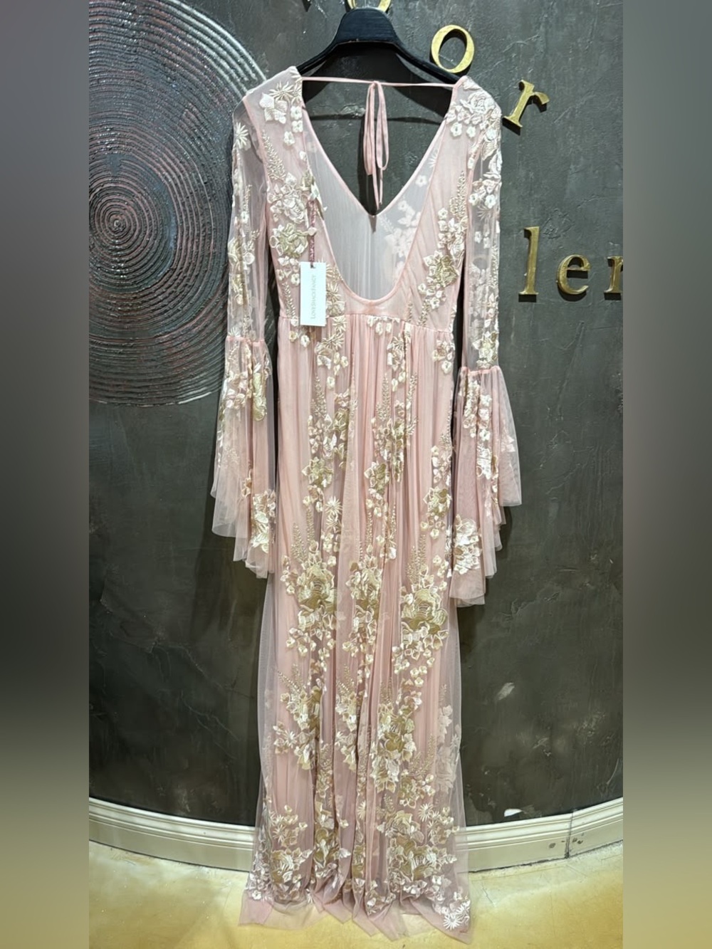 LoveShackFancy Dusty Pink Floral Embroidered Long-Sleeve Maxi Dress - Picture 5 of 6